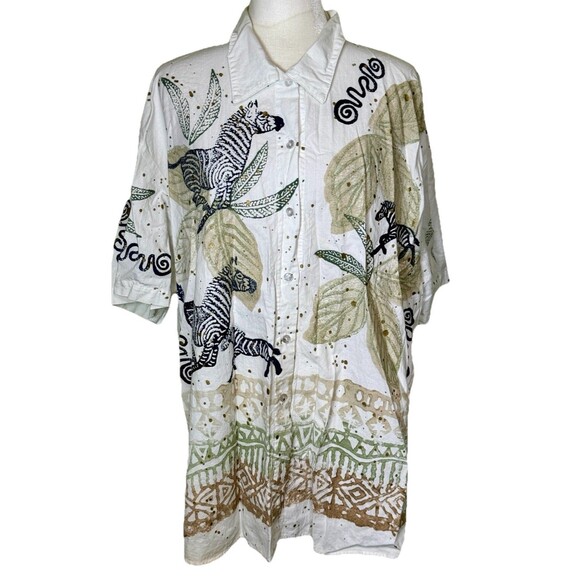 Vintage Te Ana Women’s Boho Zebra Safari Animal Oversized Tribal Ethnic Top 3XL - Picture 1 of 7